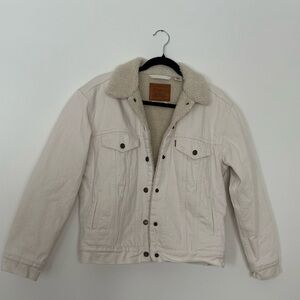 Cream Sherpa-Lined Trucker Jacket